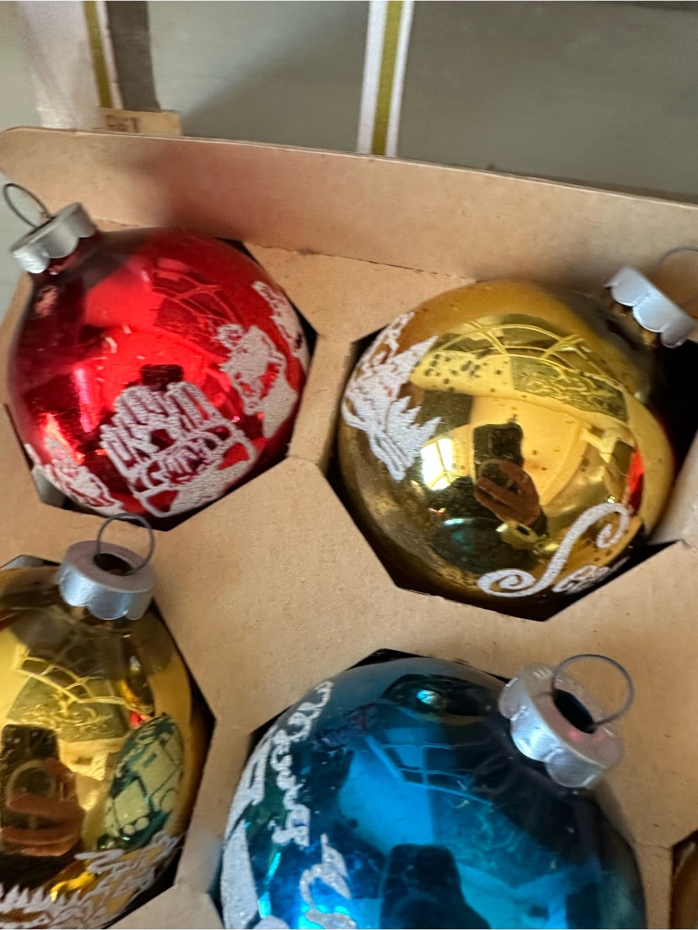 Vintage stenciled glass Christmas ornaments full box shiny brite like - Picture 4 of 12